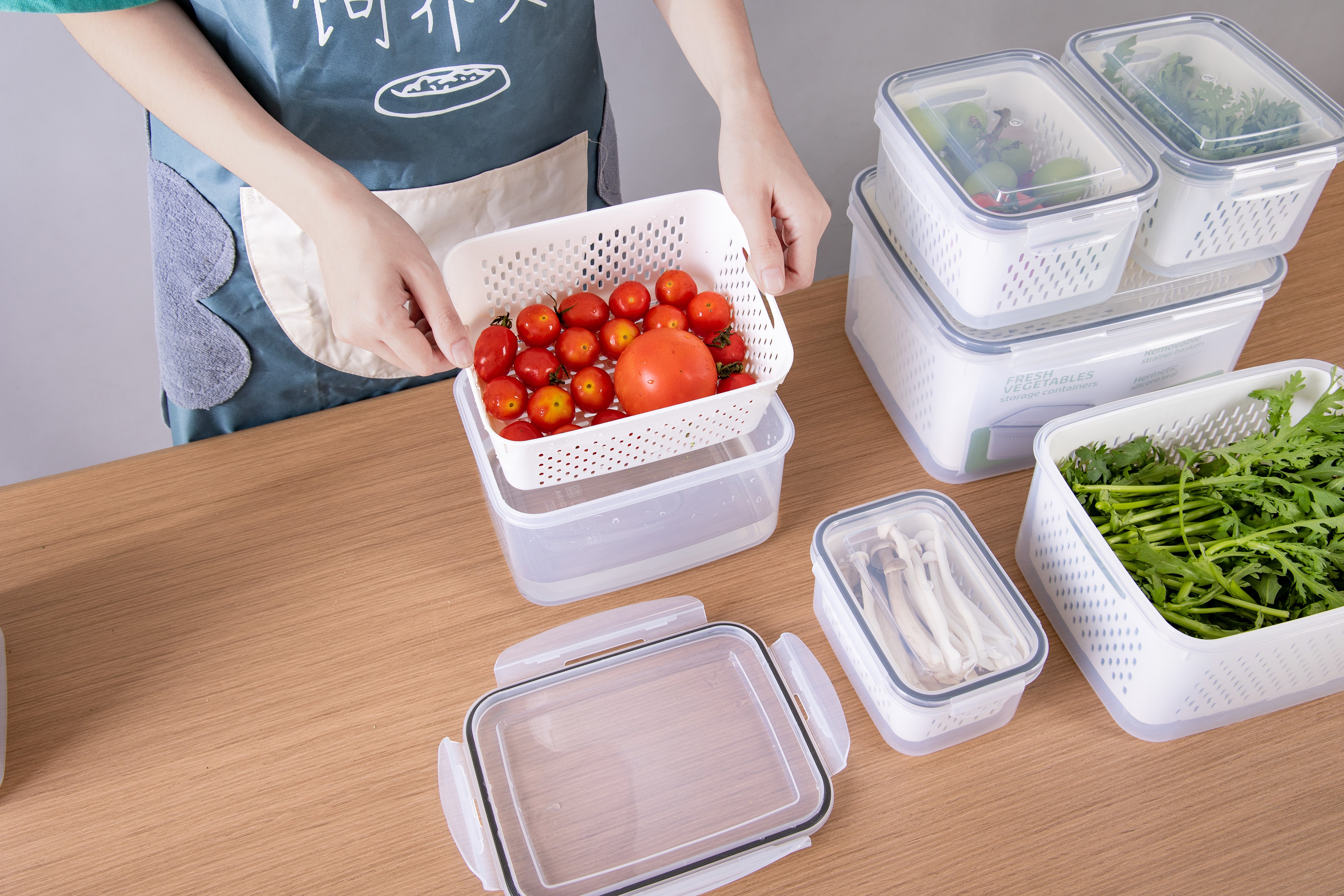 Containers with Lids Salad Fresh Transparent Storage Refrigerator