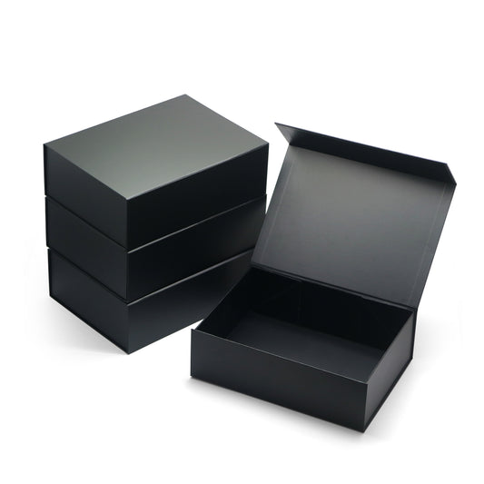 AVUX 11x8x3.5 inches (Pack of 4) Glossy Gift Box with Magnetic Lid- A Black Colored Magnetic, Durable and Reusable Gift Box Perfect for Christmas, Weddings, and Birthday Parties