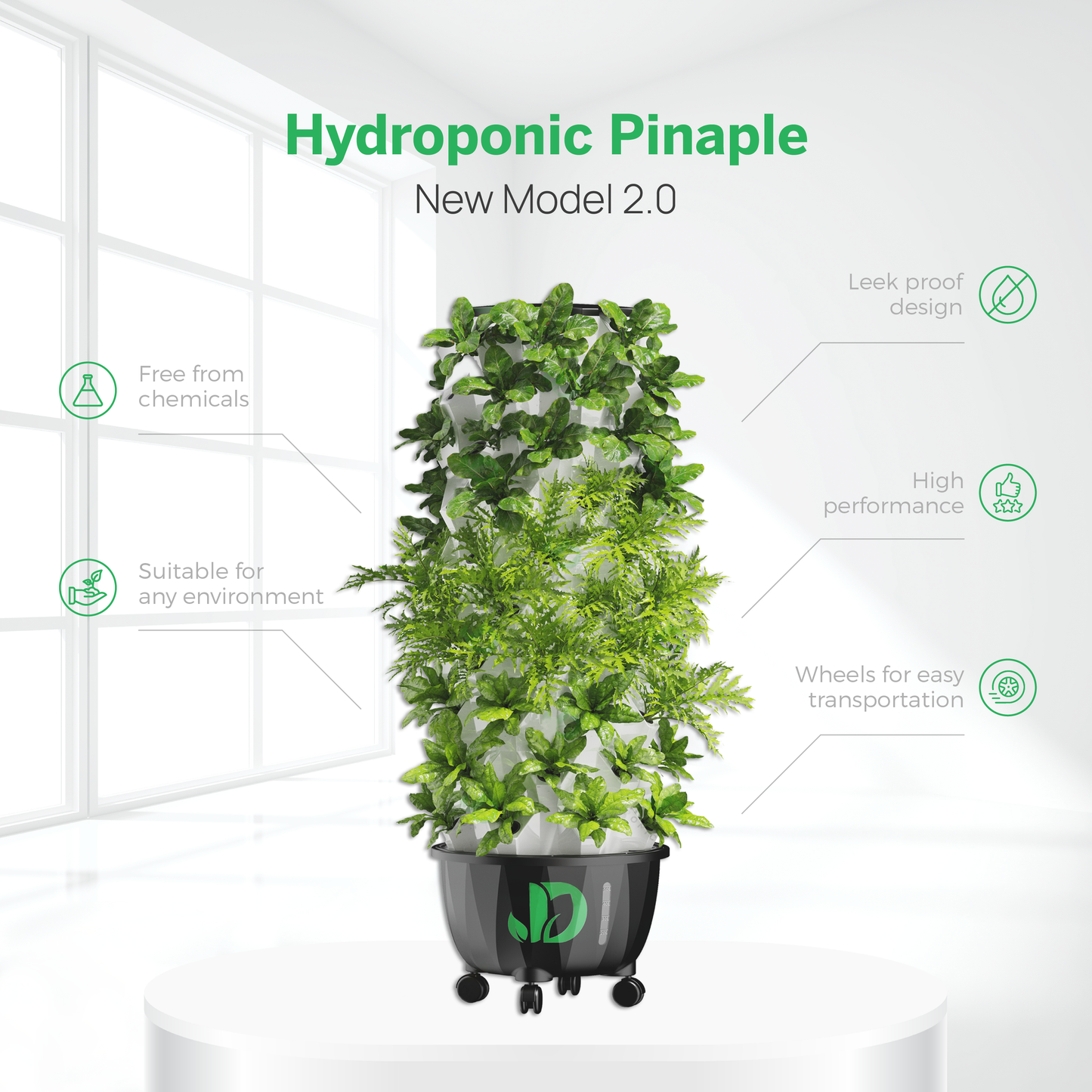 Hydroponic Growing Tower – A 10 Layers (80 Pots) Vertical Growing Freestanding Aeroponic Garden with Wheels and Sponges to Germinate Seeds and Planting Herbs and Vegetables