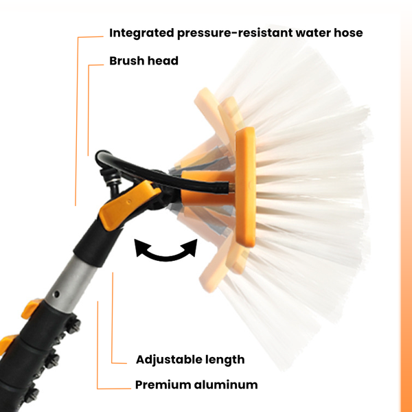 AVUX Telescopic Outdoor Window Cleaner Brush with Cleaning Pole- A Adjustable Cleaning Pole Kit for Solar Panel Washing- 180° Rotatable Brush Head with Water Fed Pole Kit and Sprayer Washer
