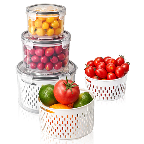 AVUX Food Storage Bins with Colander – Airtight Plastic Containers for Fridge Organization