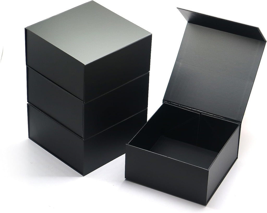 AVUX 8x8x4inches (Pack of 4) Glossy Gift Box with Magnetic Lid- A Black Colored Magnetic, Durable and Reusable Gift Box Perfect for Christmas, Weddings, and Birthday Parties