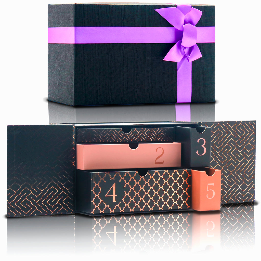 AVUX 5 Drawers Empty Gift Box for Gifts Holding- A Pink Colored with Laser Printed Luxury Gift Box for Birthday Parties, Anniversaries, Weddings, Christmas, and Valentine’s Day for Men and Women