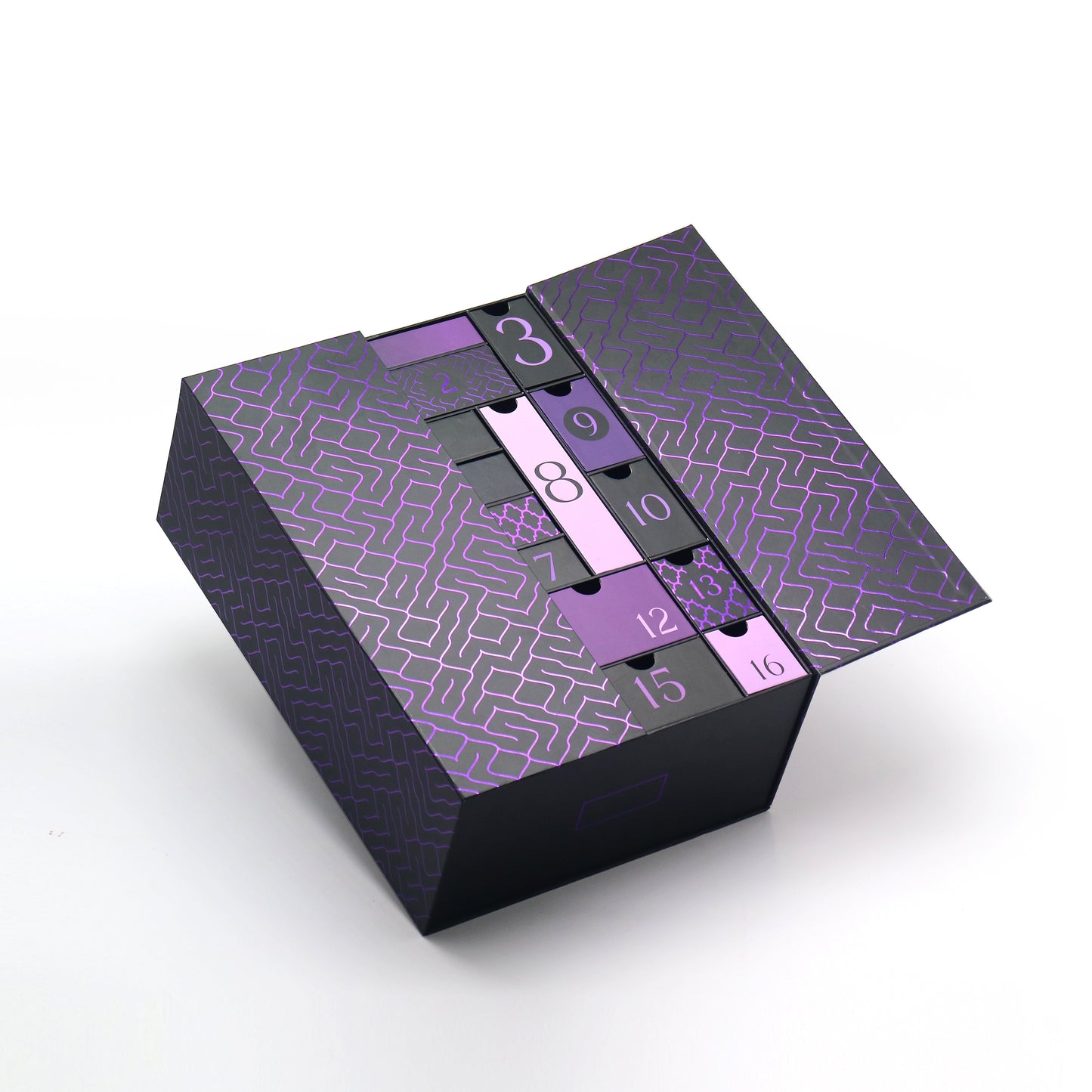 AVUX 16 Drawers Empty Gift Box for Gifts Holding- A Purple Colored Rigid Card Board Gift Box with Laser Printed – A Luxury Gift Box for Men and Women for Birthday Parties, Weeding, and Christmas