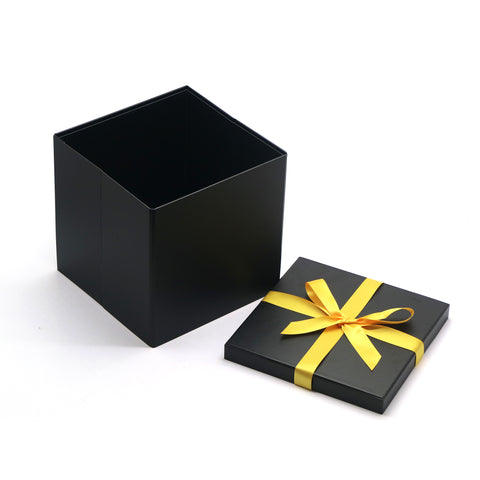 AVUX 9-inches Black Empty Gift Box with Lids and Ribbon- A Rigid Cardboard Collapsible Gift Box for Birthday, Christmas, and Weddings