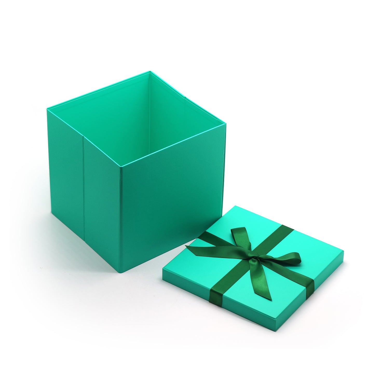 AVUX 9-inches Empty Gift Box with Lids and Ribbon- A Rigid Cardboard Green Colored Collapsible Gift Box for Birthday, Christmas, and Weddings