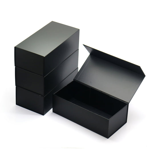 AVUX 12x6x4 inches (Pack of 4) Glossy Gift Box with Magnetic Lid- A Black Colored Magnetic, Durable and Reusable Gift Box Perfect for Christmas, Weddings, and Birthday Parties