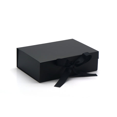 AVUX 10.5 inches Corner Protective Gift Box with Magnetic Lid and Ribbon- A Black Colored Empty Gift Box for Christmas, Valentine’s Day, Weddings and Birthday Parties