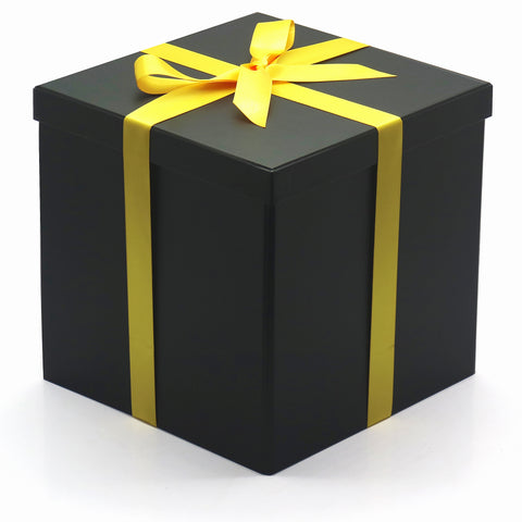 AVUX 9-inches Black Empty Gift Box with Lids and Ribbon- A Rigid Cardboard Collapsible Gift Box for Birthday, Christmas, and Weddings