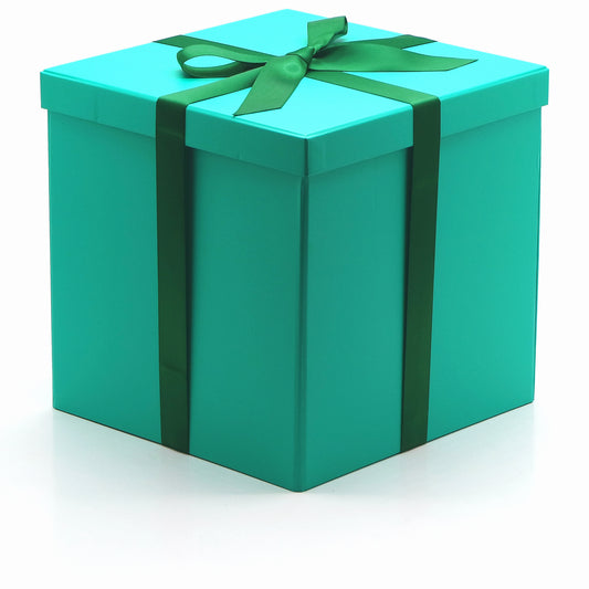 AVUX 9-inches Empty Gift Box with Lids and Ribbon- A Rigid Cardboard Green Colored Collapsible Gift Box for Birthday, Christmas, and Weddings